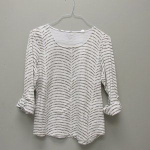 Chico's White And Green Striped Top